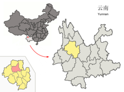 雲南省中の洱源県の位置