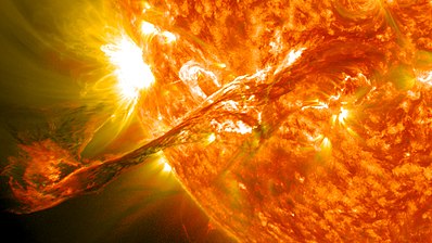 On August 31, 2012 a long filament of solar material that had been hovering in the Sun's atmosphere, the Corona, erupted out into space at 4:36 p.m. EDT.