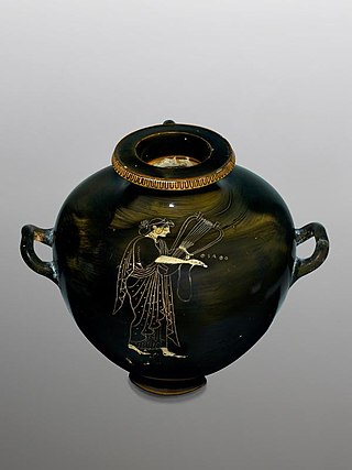 Vase painting of a woman holding a lyre.