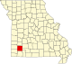 Mapa de Misuri con la ubicación del condado de Lawrence