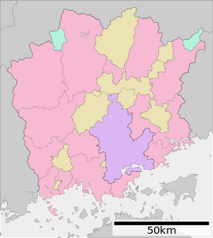 日本の都道府県内自治体位置図/岡山県の位置（岡山県内）