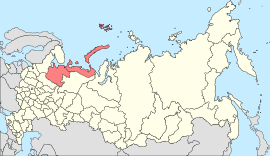 अर्खांगेल्स्क ओब्लास्तचे रशिया देशाच्या नकाशातील स्थान