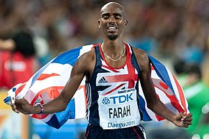 English: Mo Farah after 5000 m final - World c...