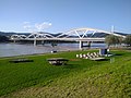 Neue Eisenbahnbrücke vom rechten Donauufer aus gesehen