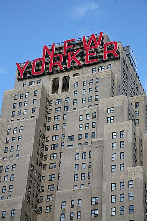 New Yorker Hotel building from below