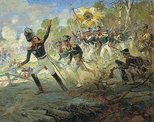 General Raevsky leading a detachment of the Russian Imperial Guard at the Battle of Saltanovka Raevsky saltanovka.jpg