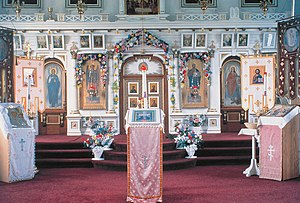 L'interno di una tipica chiesa ortodossa in Alaska