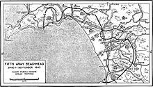 Map of the Salerno beachhead at the end of 11 September 1943. SalernoBeachhead1943 09 11 2400.jpg