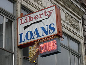 English: "Liberty Loans" (pawn shop)...