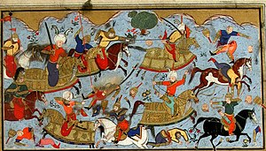 Предположительное изображение Чилдырской битвы. Шеджаатнаме, Арифи, fol.16