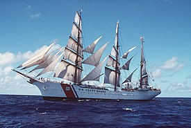 The barque USCGC Eagle (WIX-327), the United States' only active duty tall ship. The ship is used by the USCGA as a sail training ship. USCG Eagle.jpg