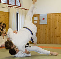Judoka demonstrating Uki-waza Judo throw