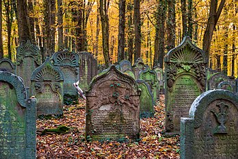 Cemitério Judaico de Waibstadt, Alemanha. Um grupo típico de lápides do século XVIII na parte mais antiga, ou seja, na parte sudeste do cemitério (definição 7 952 × 5 304)