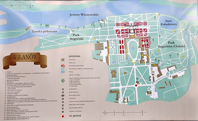 Carte du parc de Wilanow à Varsovie