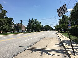2016-07-12 13 51 28 View south along Maryland State Route 129 (Park Heights Avenue) between Slade Avenue and Park Village Court in Baltimore City, Maryland.jpg