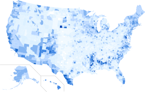 Resultats per comtat, amb matisos en funció del percentatge de vots a Clinton