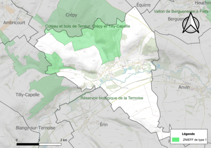 Carte de la ZNIEFF de type 1 sur la commune.