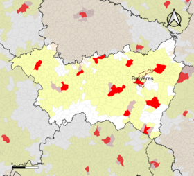 Localisation de l'aire d'attraction de Bruyères dans le département des Vosges.