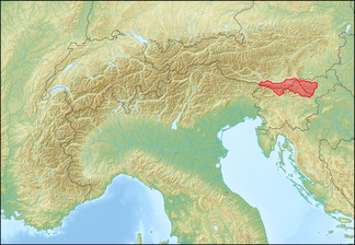 Lage der Karawanken und des Bachergebirge innerhalb der Ostalpen