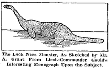 Anonymous sketch by A. Grant from a book on the Loch Ness monster by Rupert Thomas Gould (1934). Like Bigfoot, the Loch Ness Monster has historically of significant interest to cryptozoologists. Arthur Grant loch ness sketch.png