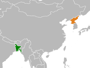 Mapa indicando localização de Bangladesh e da Coreia do Norte.