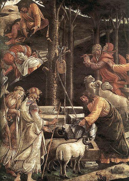 Archivo: Botticelli, Escenas de la vida de Moisés detalle 1.jpg