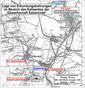 Lage der Erkundungsbohrungen im Bereich des Kaliwerkes Salzmünde