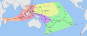 Migration of the Austronesian peoples and their languages. Chronological dispersal of Austronesian people across the Pacific (per Benton et al, 2012, adapted from Bellwood, 2011).png