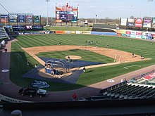 Coca-Cola Park in Allentown, Pennsylvania, home of the Lehigh Valley IronPigs, the Triple-A affiliate of the Philadelphia Phillies, in April 2009 Cokepark allentown.jpg