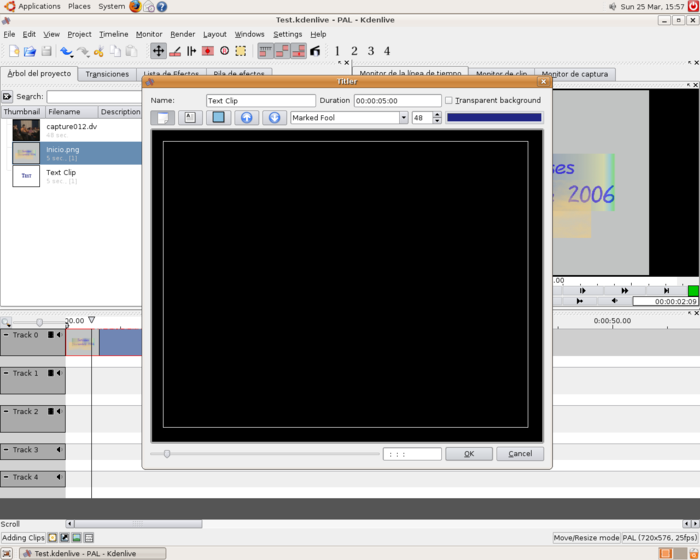 Kdenlive creating a title clip