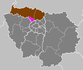Arrondissement Argenteuil na mapě regionu Île-de-France (fialově)