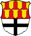 Gemeinde Möttingen Geteilt; oben in zwei Reihen Eisenhutfeh in Rot und Gold, unten in Silber ein schwarzes Tatzenkreuz.