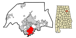 Location in Etowah County and the state of Alabama