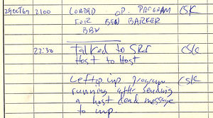 First ARPANET IMP log: the first message ever sent via the ARPANET, 10:30 pm PST on 29 October 1969 (6:30 UTC on 30 October 1969). This IMP Log excerpt, kept at UCLA, describes setting up a message transmission from the UCLA SDS Sigma 7 Host computer to the SRI SDS 940 Host computer. First-arpanet-imp-log.jpg