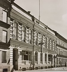 Gamla Folkets Hus i Malmö, innan fasaden förvanskades. Ritad av August Lönnberg 1893.