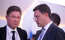 Gazprom CEO Alexei Miller and Russian Energy Minister Alexander Novak in Goa, India.jpg