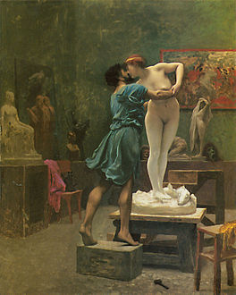 Pygmalion and Galatea, c. 1890, in a private collection, seen in the background of Working in Marble.