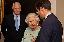 Major (left) with Queen Elizabeth II at Chatham House in 2012 HM The Queen formally launched the Queen Elizabeth II Academy for Leadership in International Affairs at Chatham House (15207911973).jpg