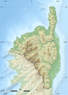 Mapa konturowa Górnej Korsyki, u góry po prawej znajduje się punkt z opisem „Bastia”