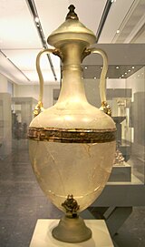 A Greek glass amphora, 2nd half of the 2nd century BC, from Olbia, Roman-era Sardinia, now in the Altes Museum Hellenistic Glasamphora from Olbia Antikensammlung Berlin 3.jpg