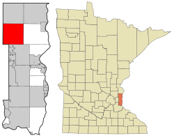 雨果在華盛頓縣及明尼蘇達州的位置（以紅色標示）