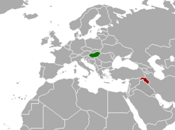 Карта с указанием местоположения Венгрии и Курдистана
