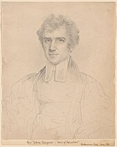 Simple portrait in pencil on cream colored paper of a young white man in minister's clothing. Caption at the bottom reads "Rev. John Pierpont: "Airs of Palestine."