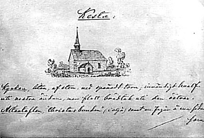 Kyrkan tecknad av P.A. Säve 1863