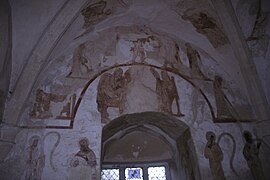 Sept âges de la vie, peinture murale de la Tour de Longthorpe (1330, Royaume-Uni).