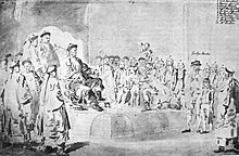 Lord Macartney saluting the Qianlong Emperor LordMacartneyEmbassyToChina1793.jpg