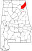 Localização do Map of Alabama highlighting DeKalb County