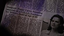 A newspaper obituary discussing Peggy Carter's life and death Marvel's Agents of S.H.I.E.L.D. - Agent Peggy Carter's Newspaper Obituary.jpg