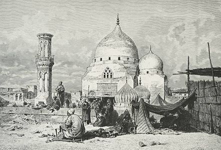 لوحة للرسام النمساوي ليوبولد مولر عام 1878 تظهر أطلال المسجد الإبراهيمي وضريح الدسوقي وشقيقه، قبل يُجدد الخديو توفيق المسجد ويوسعه عام 1880.