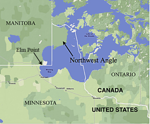 The Northwest Angle in Minnesota, bordering Manitoba, Ontario, and Lake of the Woods NORTHWEST Angle.png